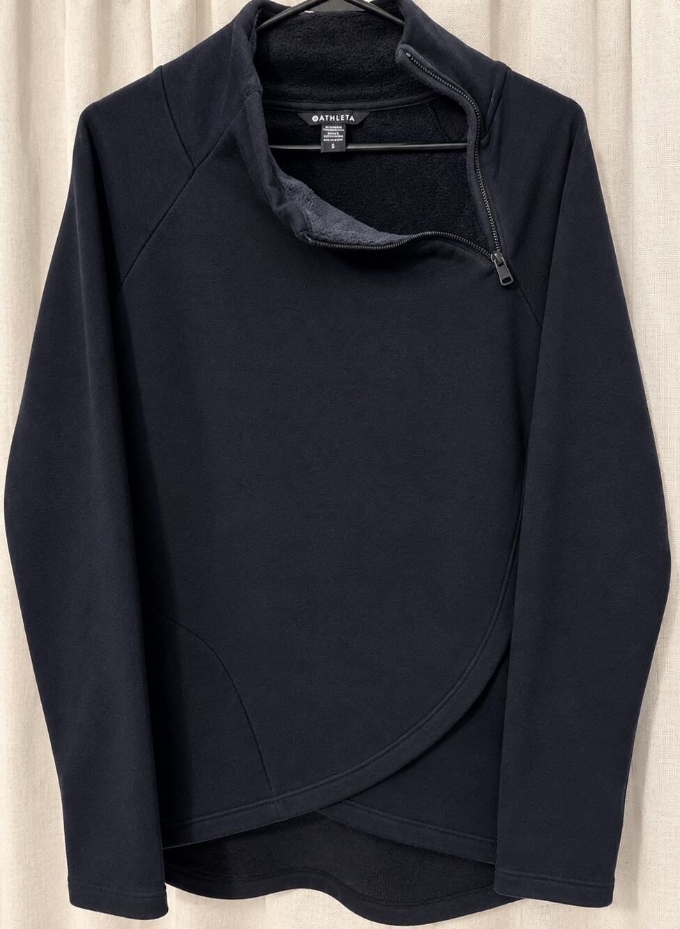 Athleta Black Fleece Lined Asymmetrical Zip Pullover Sweater